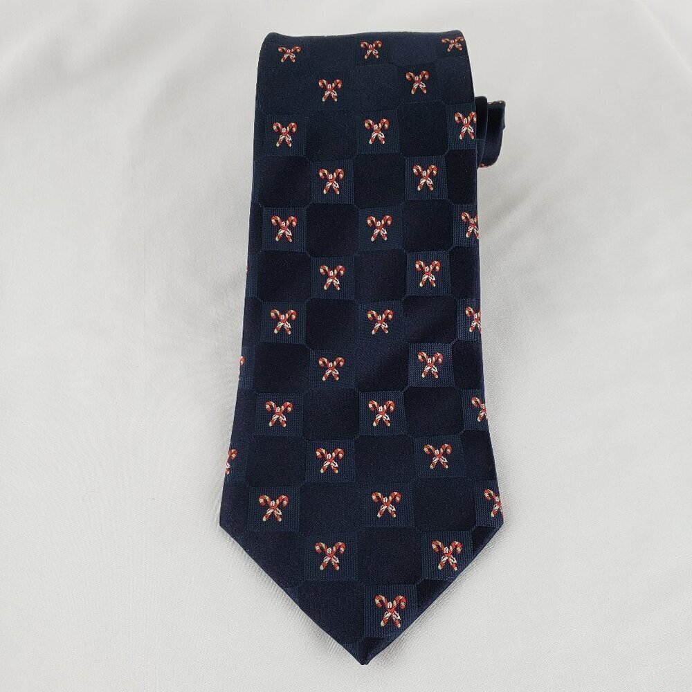 Pierre Cardin Blue Silk Mens Tie 3.75"x58".  Red Candy Canes